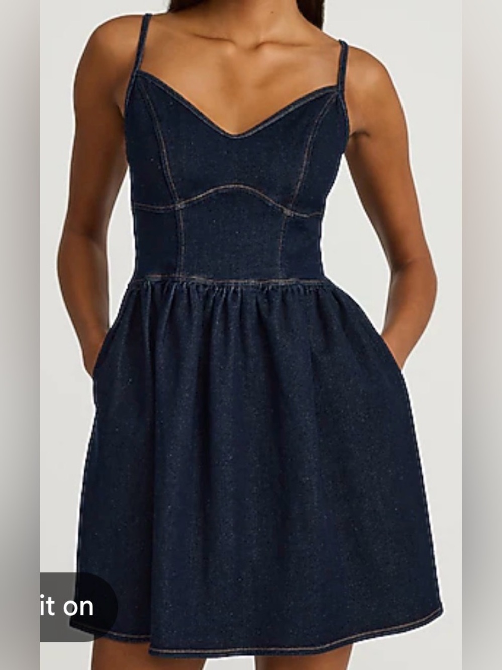 Express Dark Denim Mini Dress with Spaghetti Straps